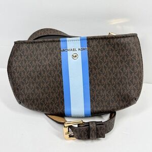 Michael Kors Belt Bag Brown PVC Monogram Zip Top Structured Adjustable Strap